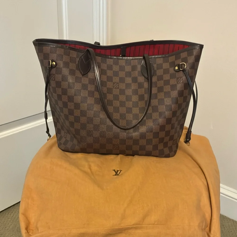 LOUIS VUITTON DAMIER EBENE NEVERFULL MM SHOULDER BAG WITH DUST BAG